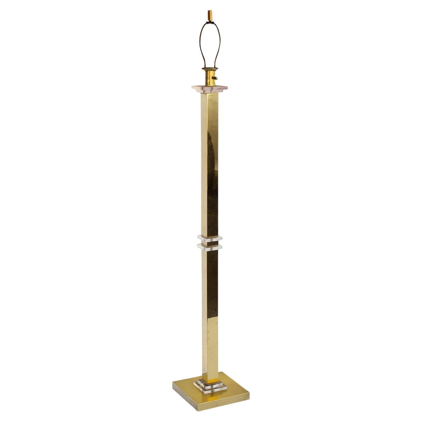 Geometric Brass and Lucite Floor Lamp For Sale