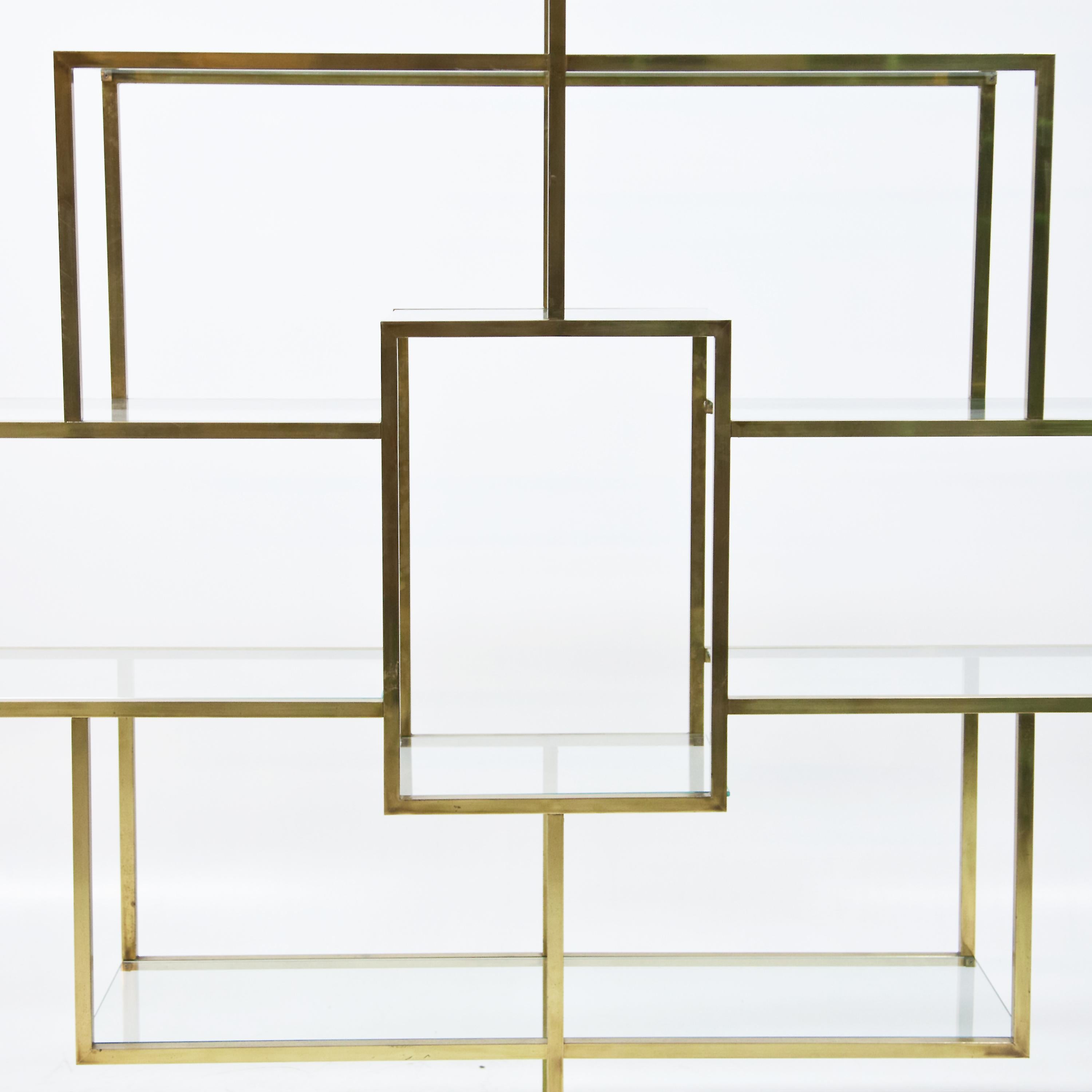 Modern Geometric Brass Shelf in the Style of Romeo Rega, Italy, 1970s