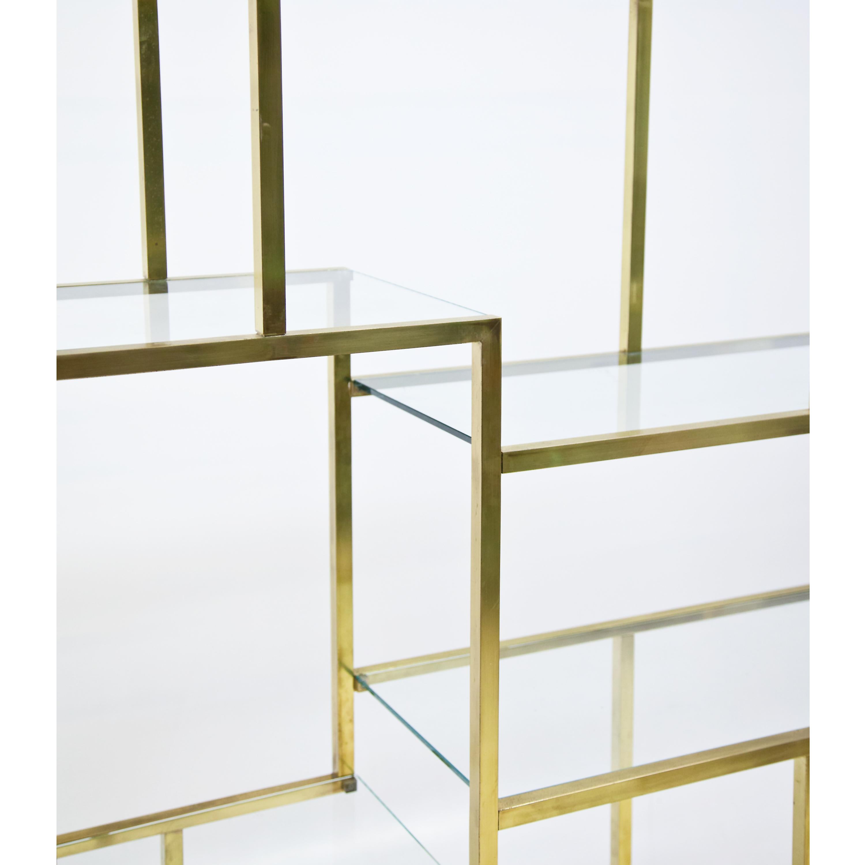 Italian Geometric Brass Shelf in the Style of Romeo Rega, Italy, 1970s