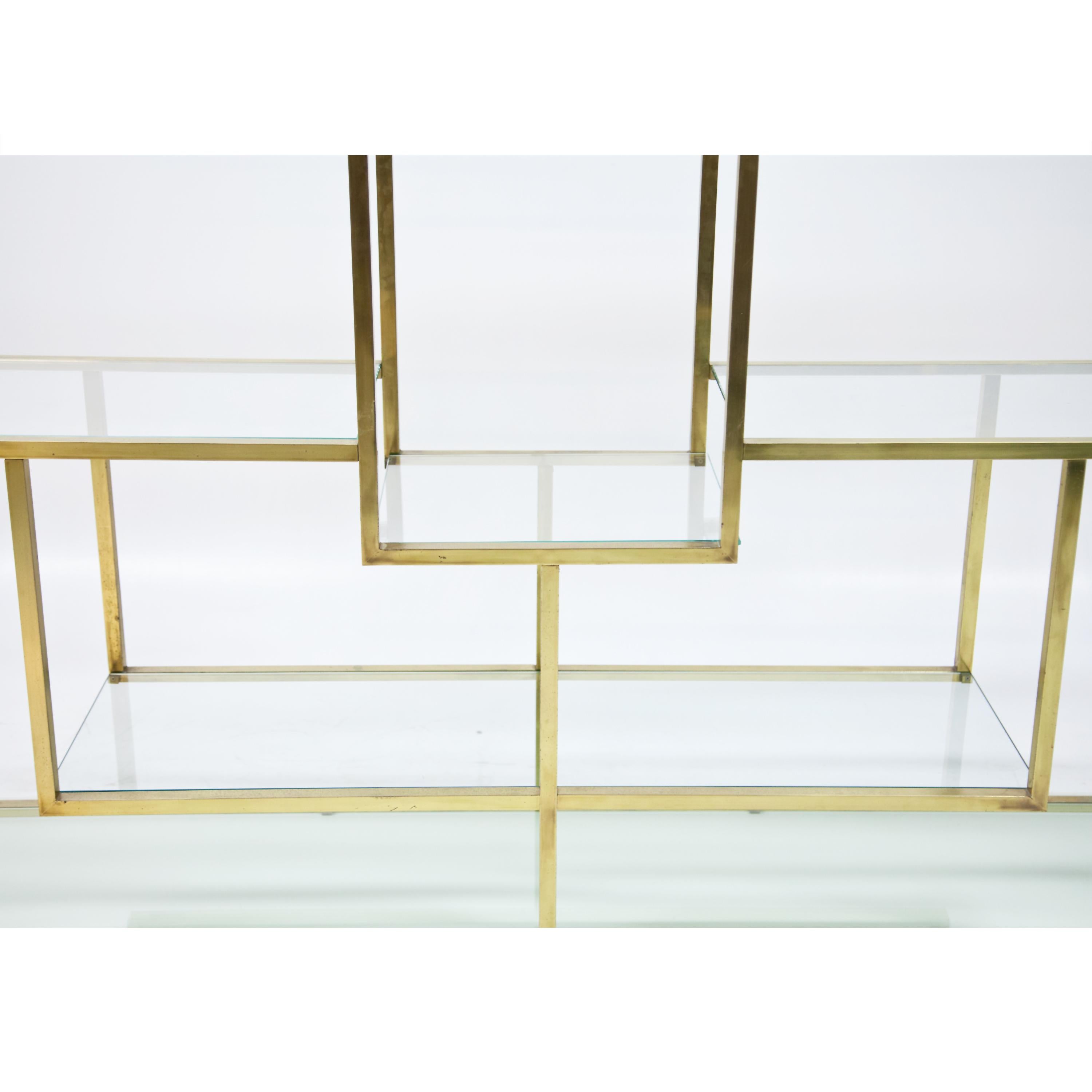 Late 20th Century Geometric Brass Shelf in the Style of Romeo Rega, Italy, 1970s