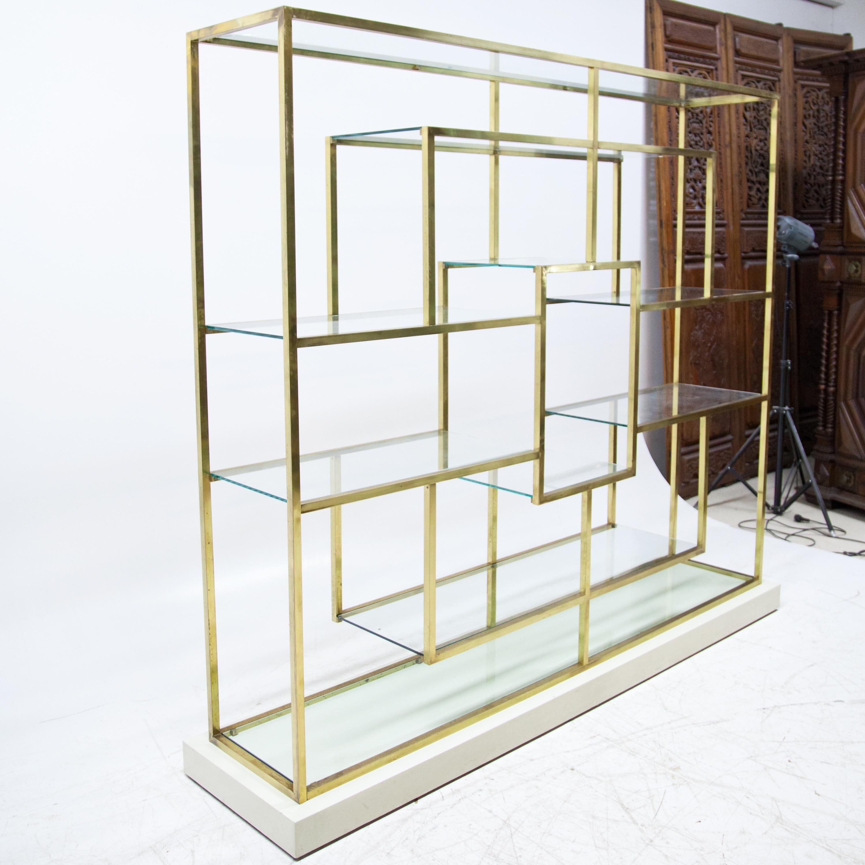 Geometric Brass Shelf in the Style of Romeo Rega, Italy, 1970s 1