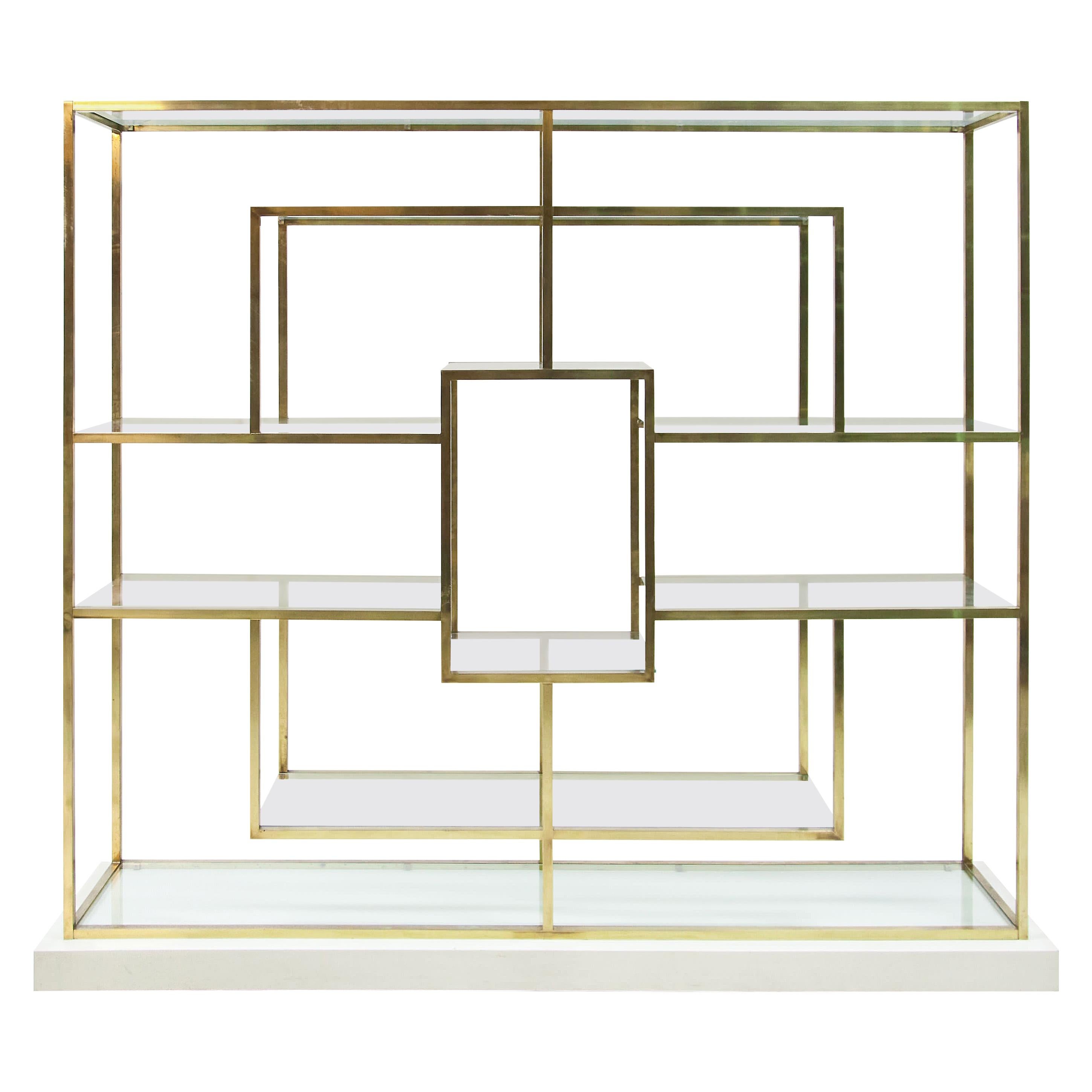Geometric Brass Shelf in the Style of Romeo Rega, Italy, 1970s