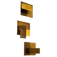 1970's Geometric Brass Wall Candle Holders - Minimalist Reliefs