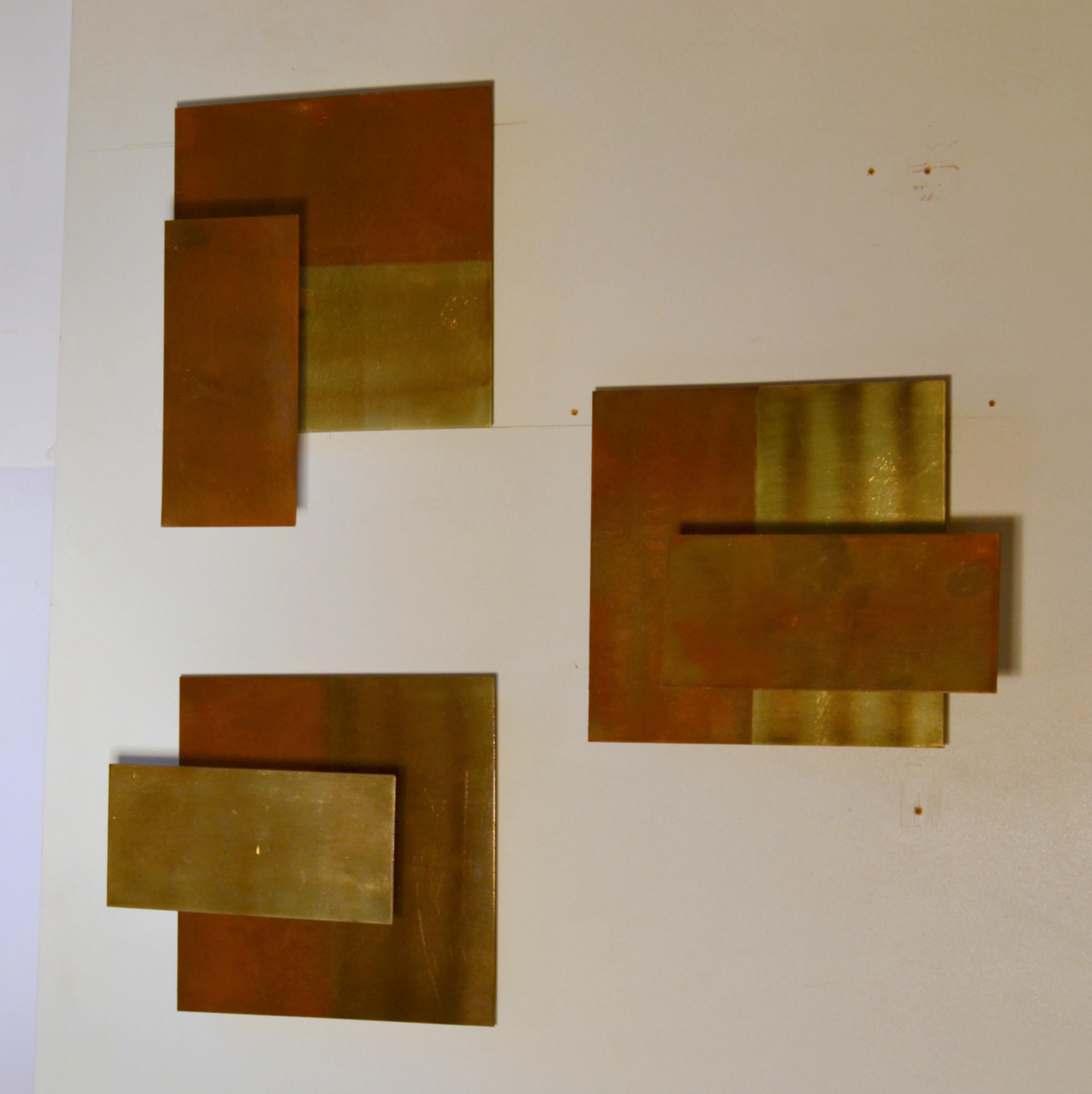 European Geometric Brass Wall Candle Holders and Wall Geometric Relief