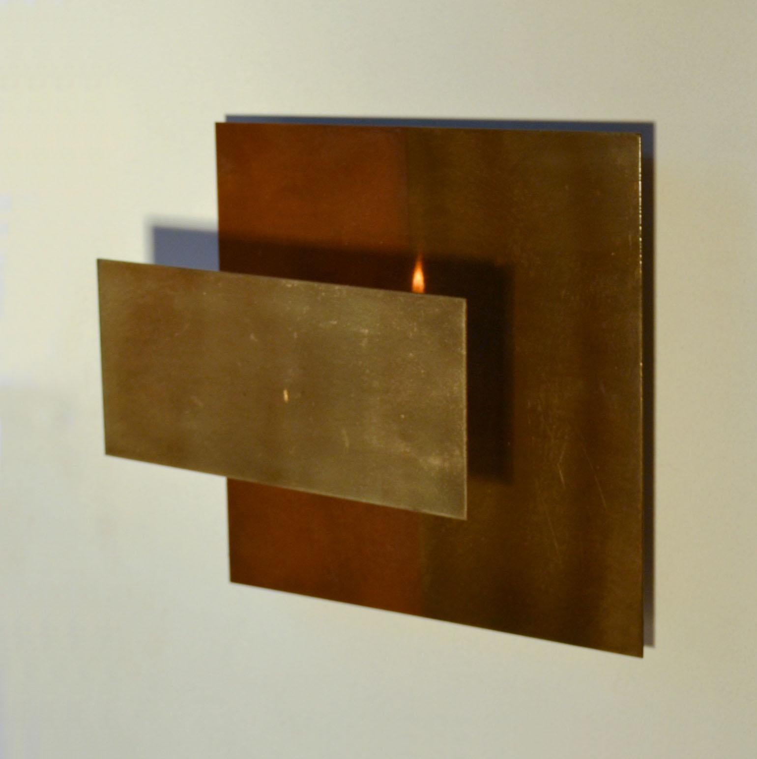 Hand-Crafted Geometric Brass Wall Candle Holders and Wall Geometric Relief For Sale