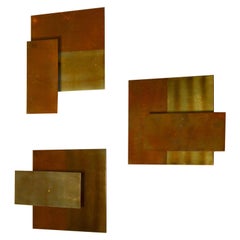 Retro Geometric Brass Wall Candle Holders and Wall Geometric Relief