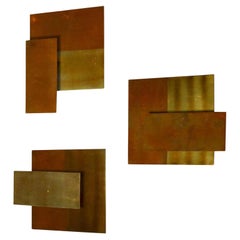 Geometric Brass Wall Candle Holders and Wall Geometric Relief