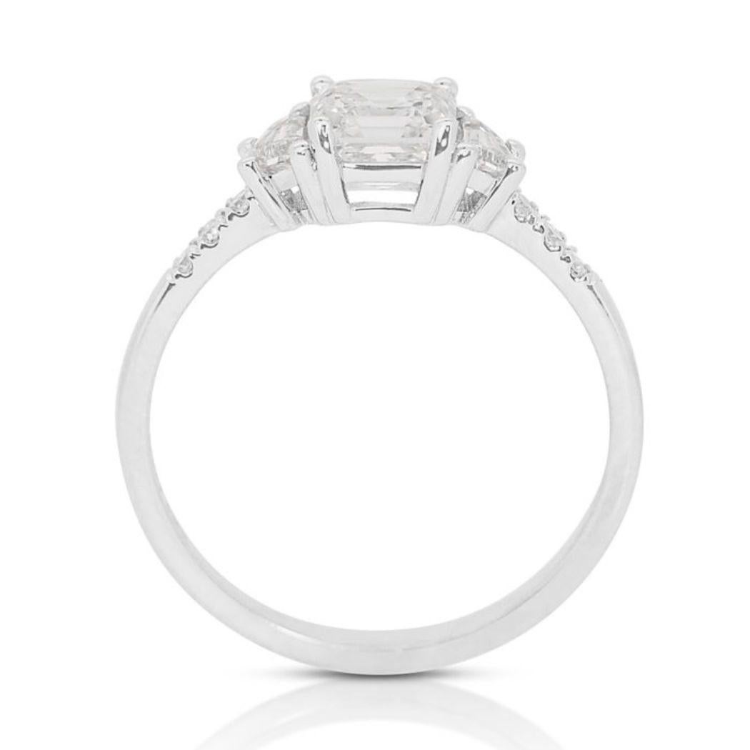 Asscher Cut Geometric Brilliance: 1.01 Carat Asscher Diamond Ring with Exquisite Accents For Sale
