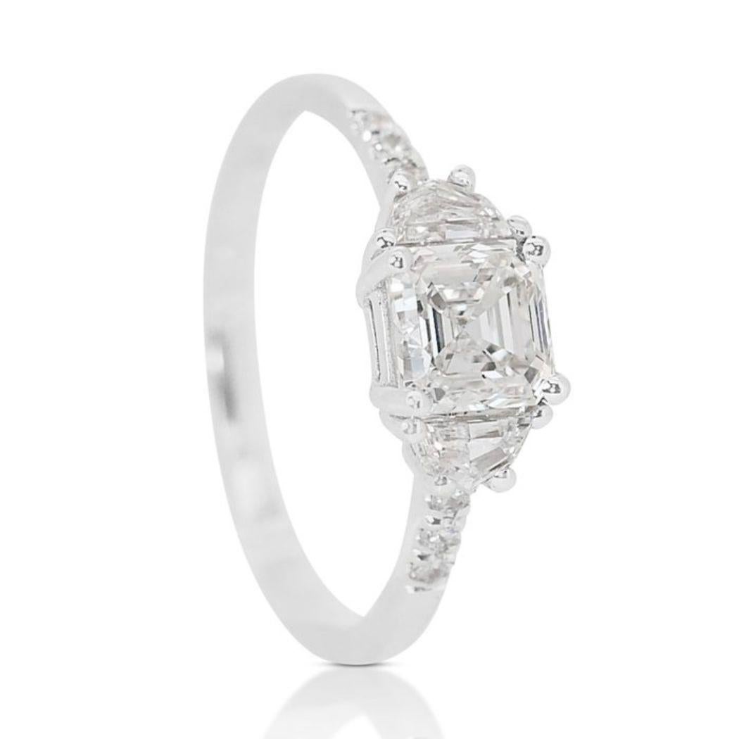 Women's Geometric Brilliance: 1.01 Carat Asscher Diamond Ring with Exquisite Accents For Sale