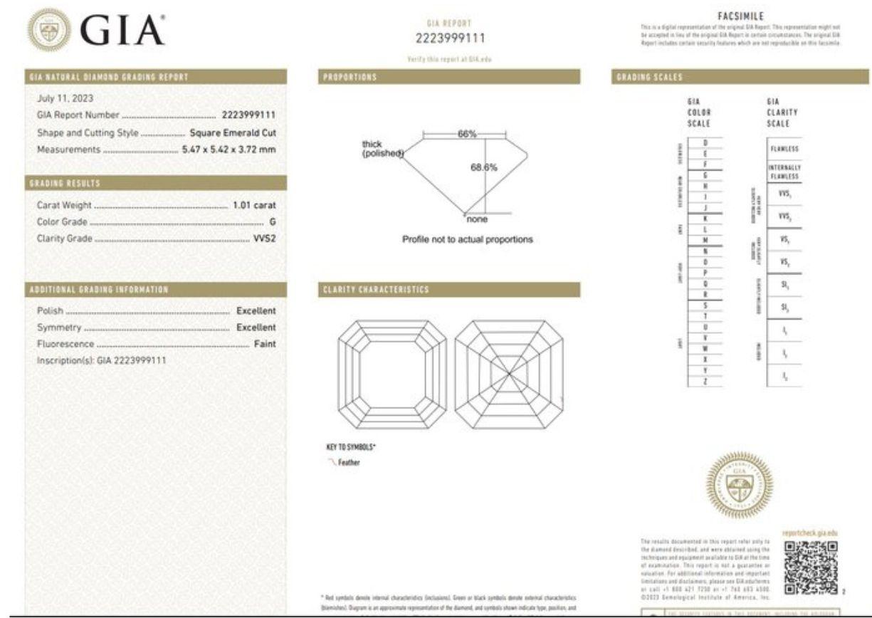 Geometrischer Brilliance: 1,01 Karat Asscher Diamantring mit exquisiten Akzenten im Angebot 2