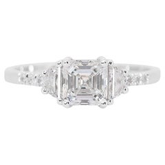 Geometric Brilliance: 1.01 Carat Asscher Diamond Ring with Exquisite Accents