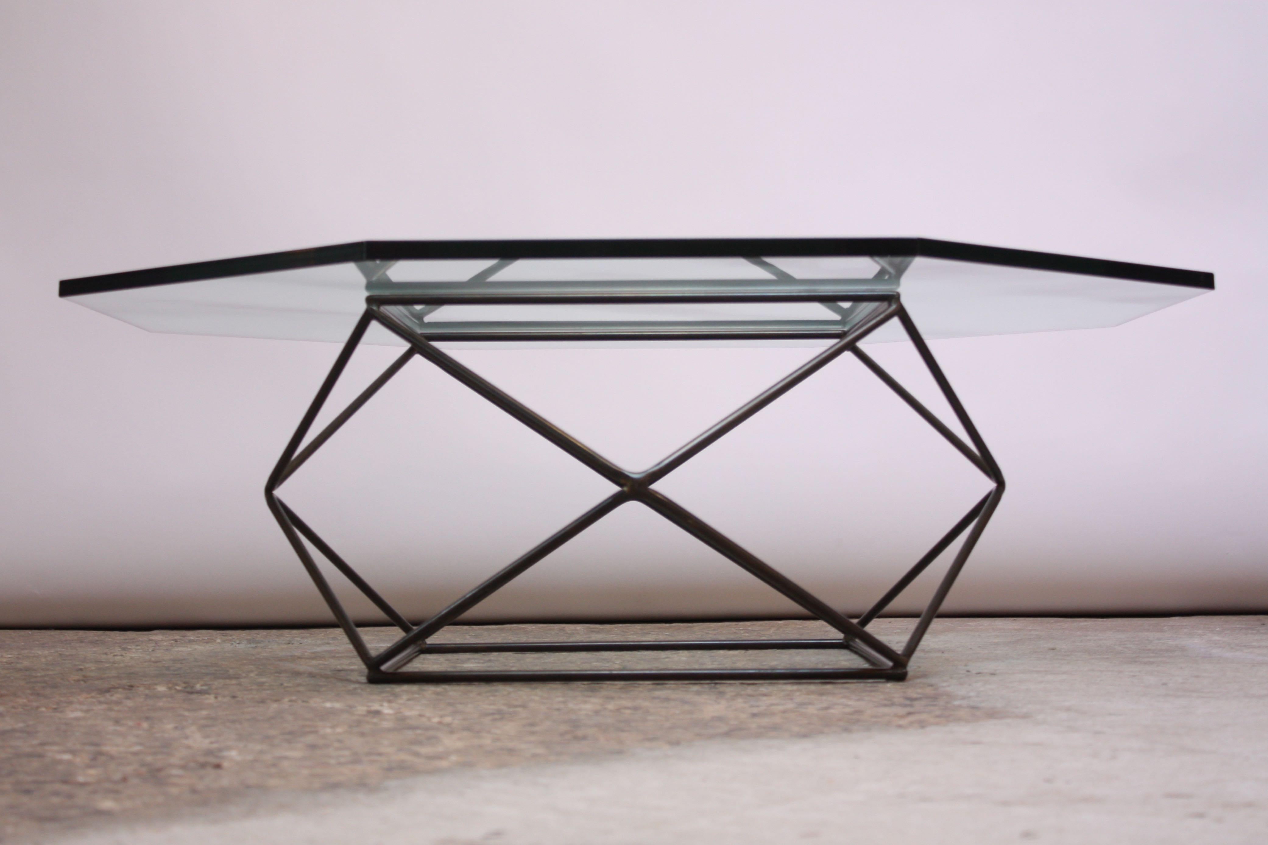 Glass Geometric Bronze Coffee Table by Milo Baughman for Directional For Sale