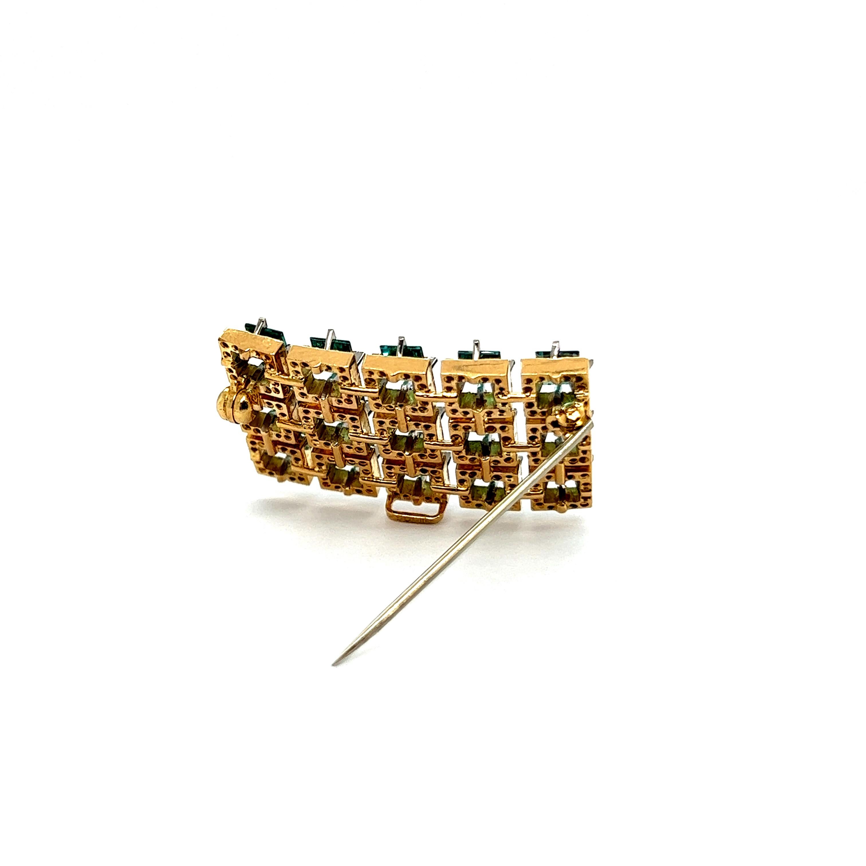 Geometric Brooch with Tourmaline & Diamonds in 18 Karat Yellow Gold by Binder 2