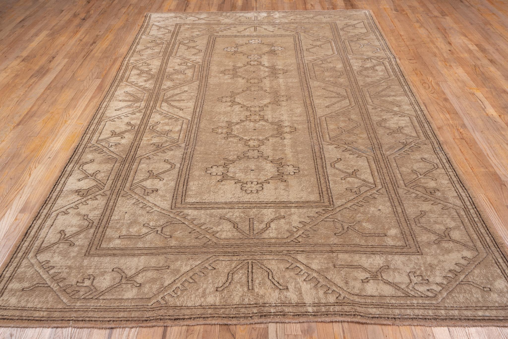 Mid-20th Century Geometric Browns Turkish Oushak For Sale