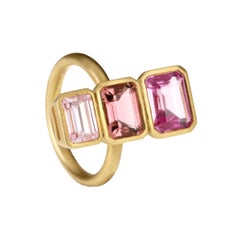 Geometric Brushed Gold Tourmaline Ring