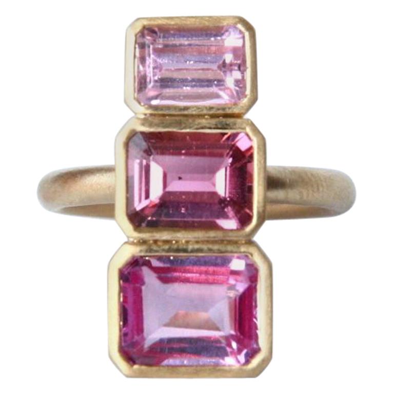 Geometric Brushed Gold Tourmaline Ring For Sale