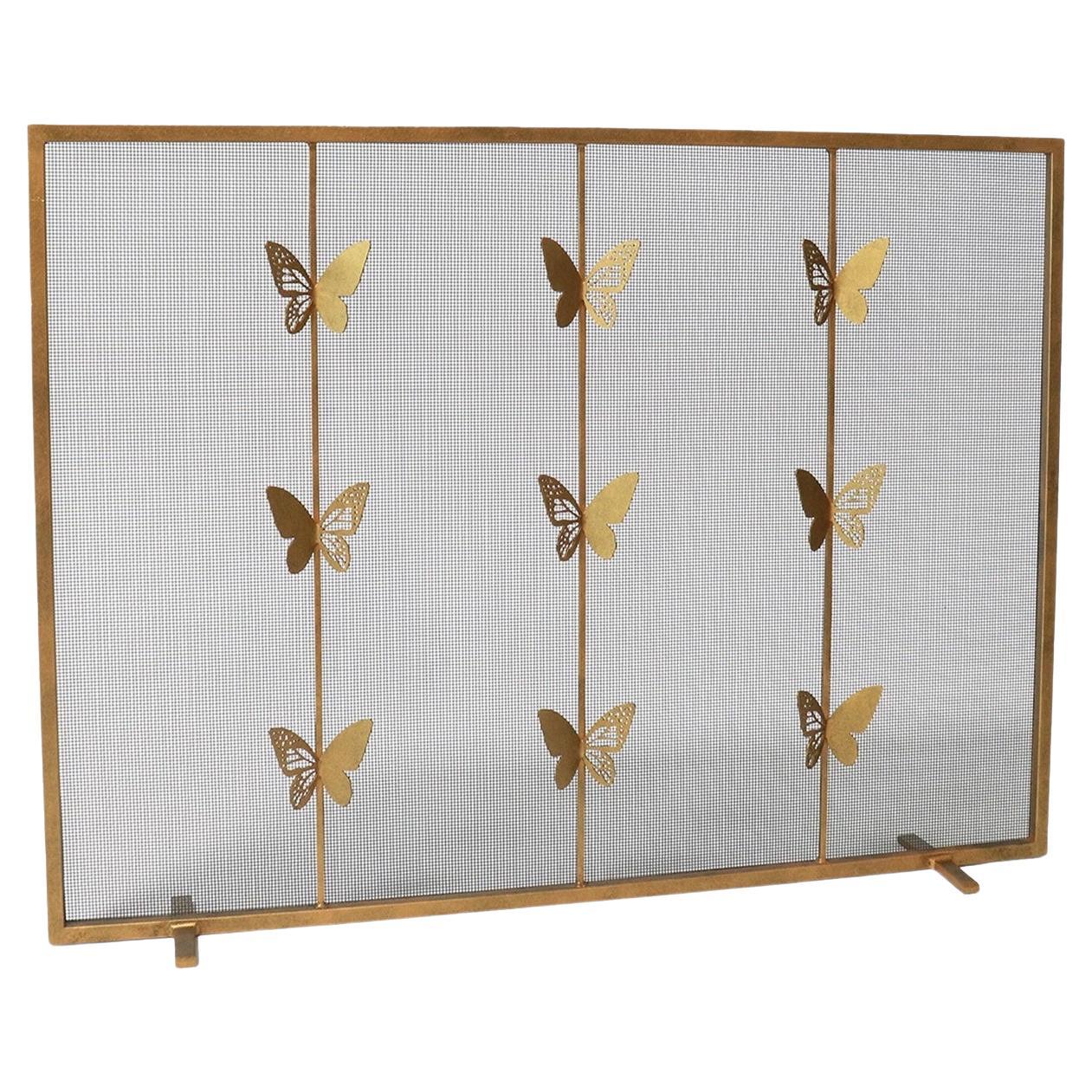 Geometric Butterfly Fire Screen in Brilliant Gold, Ready to Ship For Sale