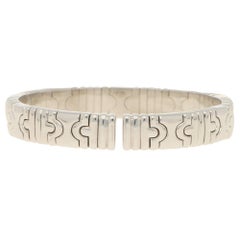 Geometric Bvlgari Open Torque Bangle Set in Solid 18 Karat White Gold