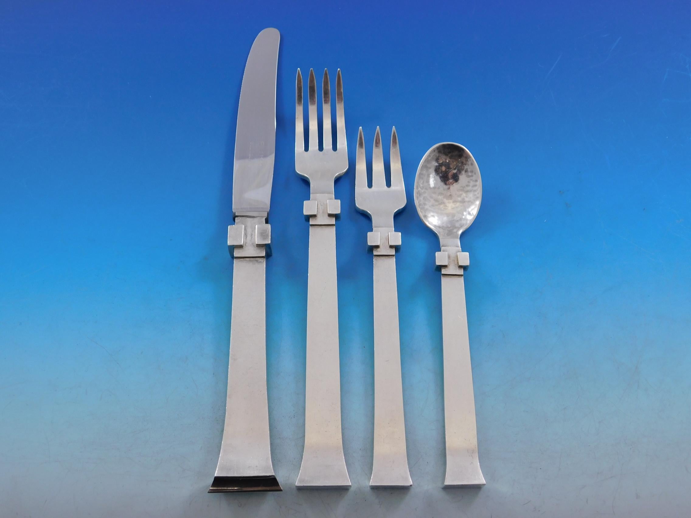 Geometric by Antonio Pineda Sterling Silver Flatware Set Service 76 Pieces Rare In Excellent Condition In Big Bend, WI