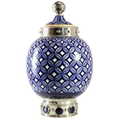 Geometric Cerámic Jar and White Metal ‘Alpaca’, Handmade