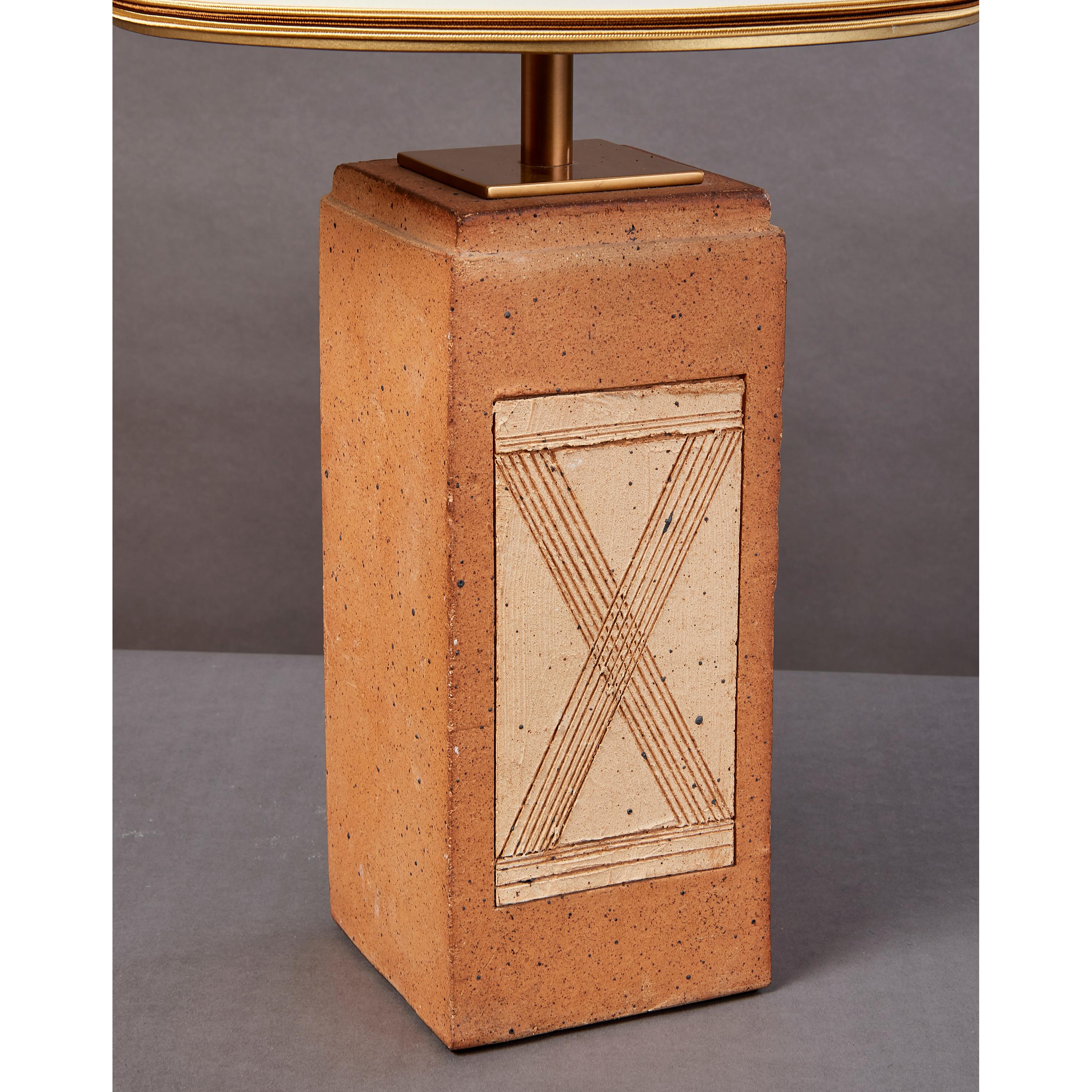 Geometric Ceramic Lamp with Abstract Decor, France, 1970s In Good Condition In New York, NY