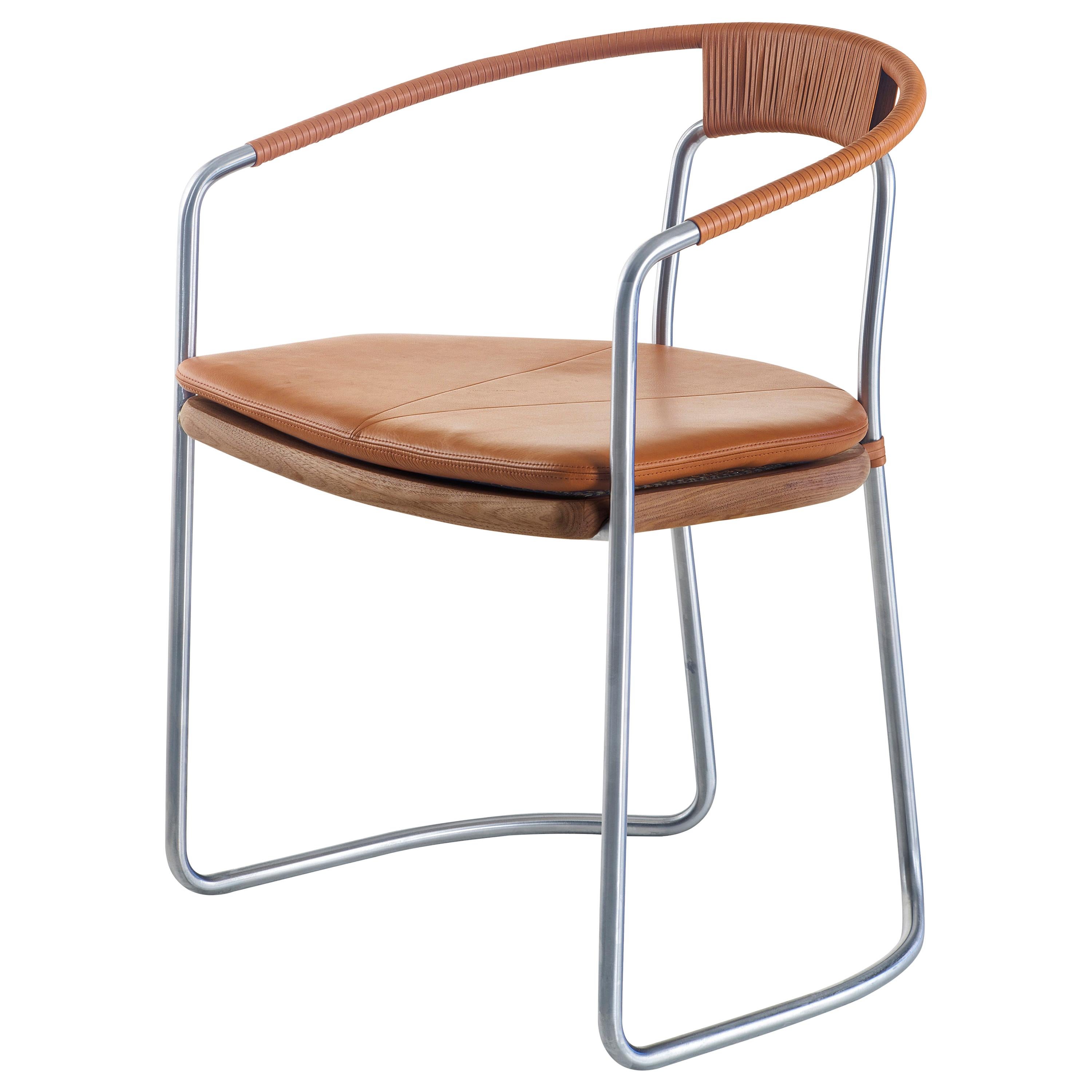 Geometric Chair in Walnut, Satin Nickel and Leather by Craig Bassam