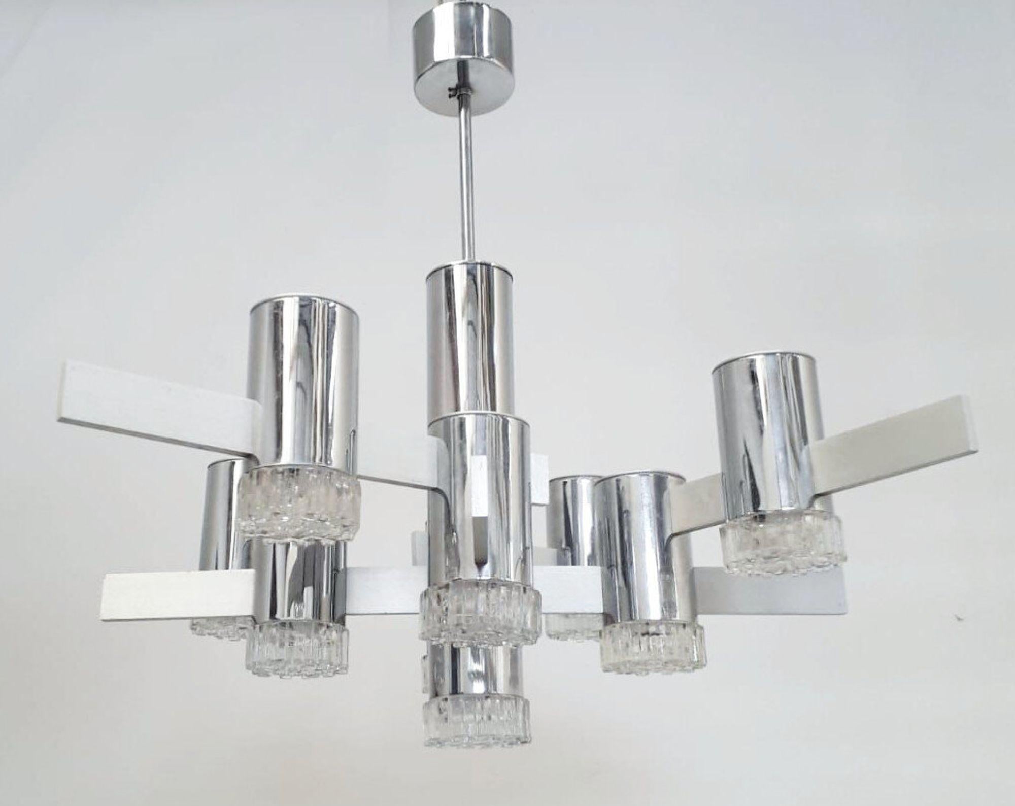 Italiano Lampadario geometrico di Gaetano Sciolari, Italia, anni '70. in vendita