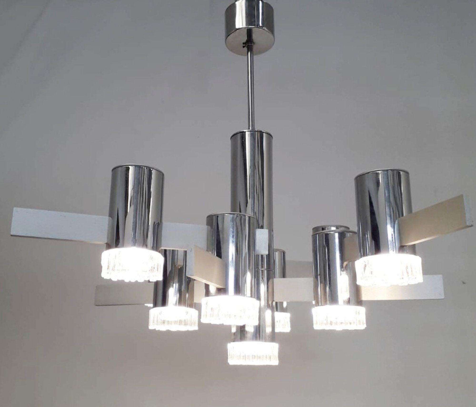 Lampadario geometrico di Gaetano Sciolari, Italia, anni '70. In condizioni buone in vendita a Los Angeles, CA
