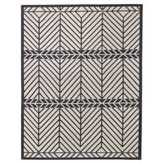 Alfombra plana de lana con diseño geométrico Chevron gris marengo 9'4''x12'