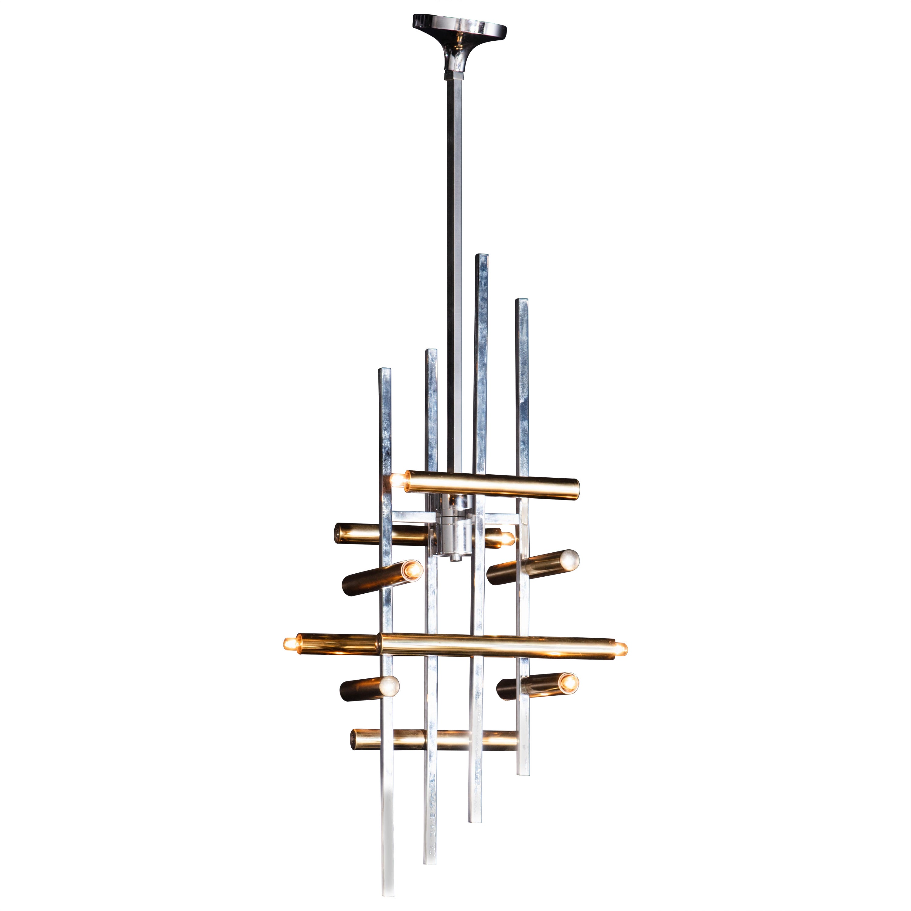 Geometric Chrome and Brass Chandelier