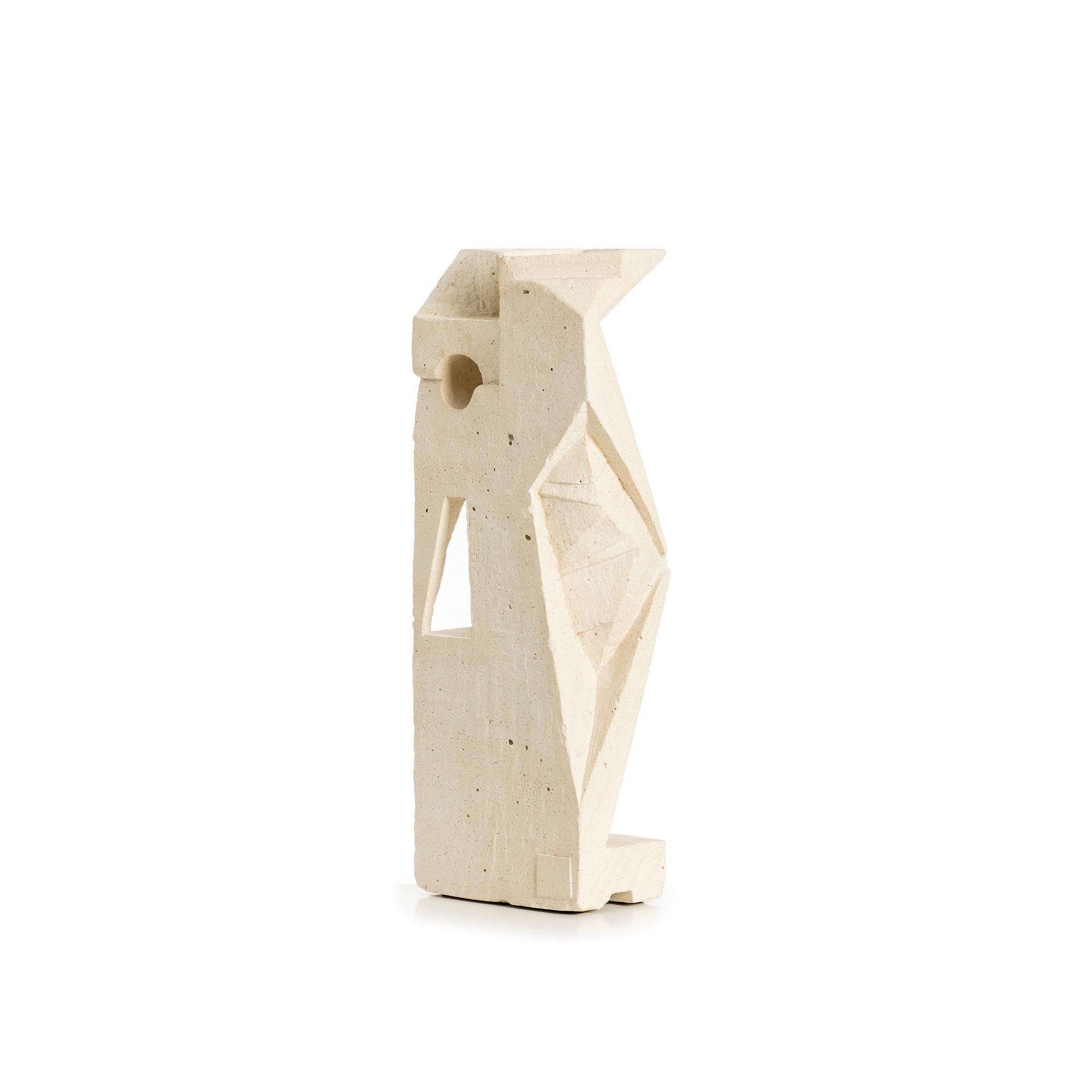Discover a captivating piece of art with this vintage clay sculpture, featuring striking geometric lines and shapes. Crafted in the 1970s, this sculpture embodies the artistic trends of its time, showcasing a unique blend of modernist design and