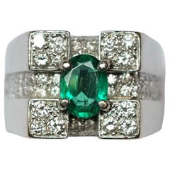 Geometric Cocktail Ring with Emeralds and Diamonds