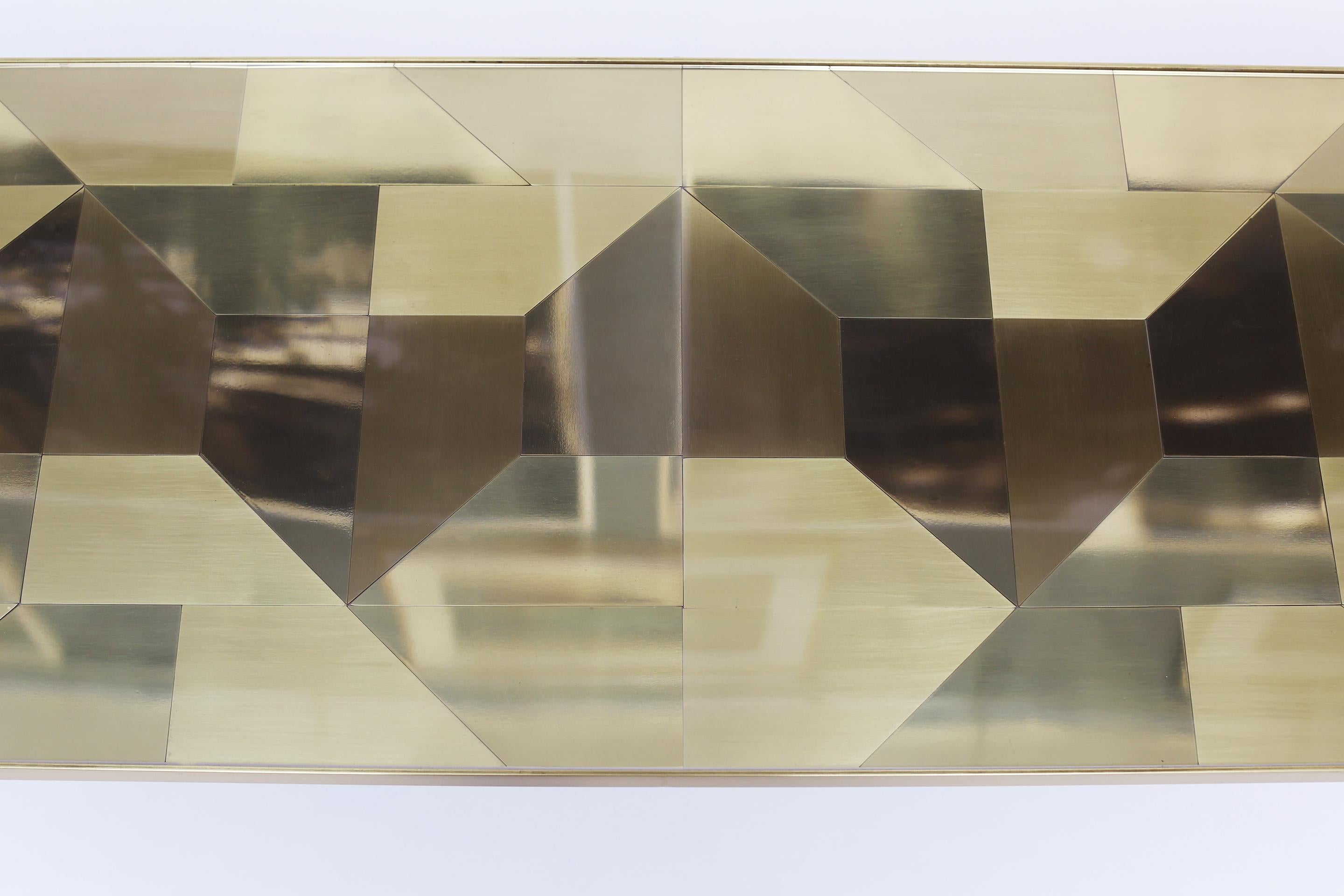 Modern Geometric Coffee Table in Brass, Brazilian Contemporary Style, Trama Series For Sale