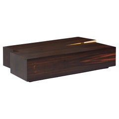 Geometric Coffee Table In Ebony Wood Veneer Marquetry & Polished Brass Details
