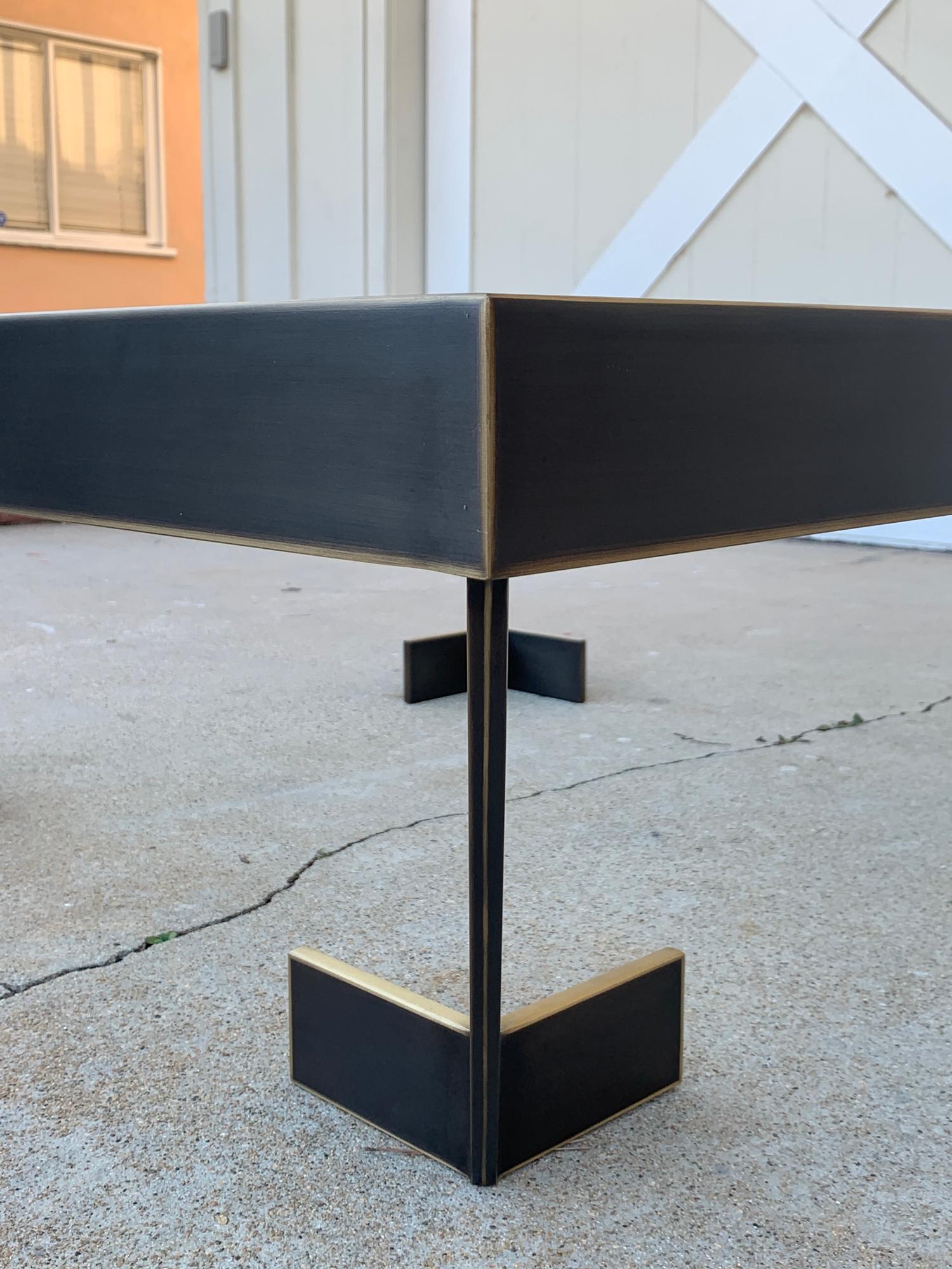 Geometric Coffee Table in Solid Brass & Glass by Amparo Calderon Tapia For Sale 2