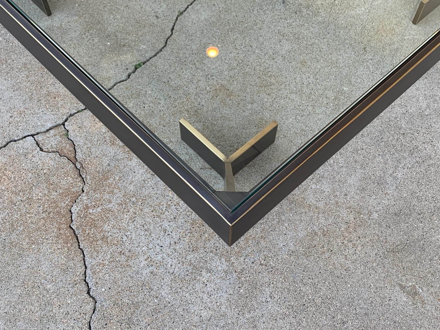 Geometric Coffee Table in Solid Brass & Glass by Amparo Calderon Tapia For Sale 3