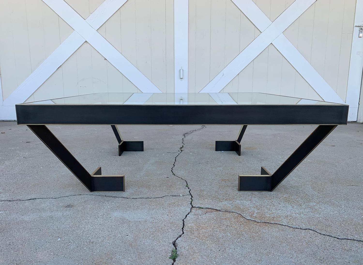 American Geometric Coffee Table in Solid Brass & Glass by Amparo Calderon Tapia For Sale