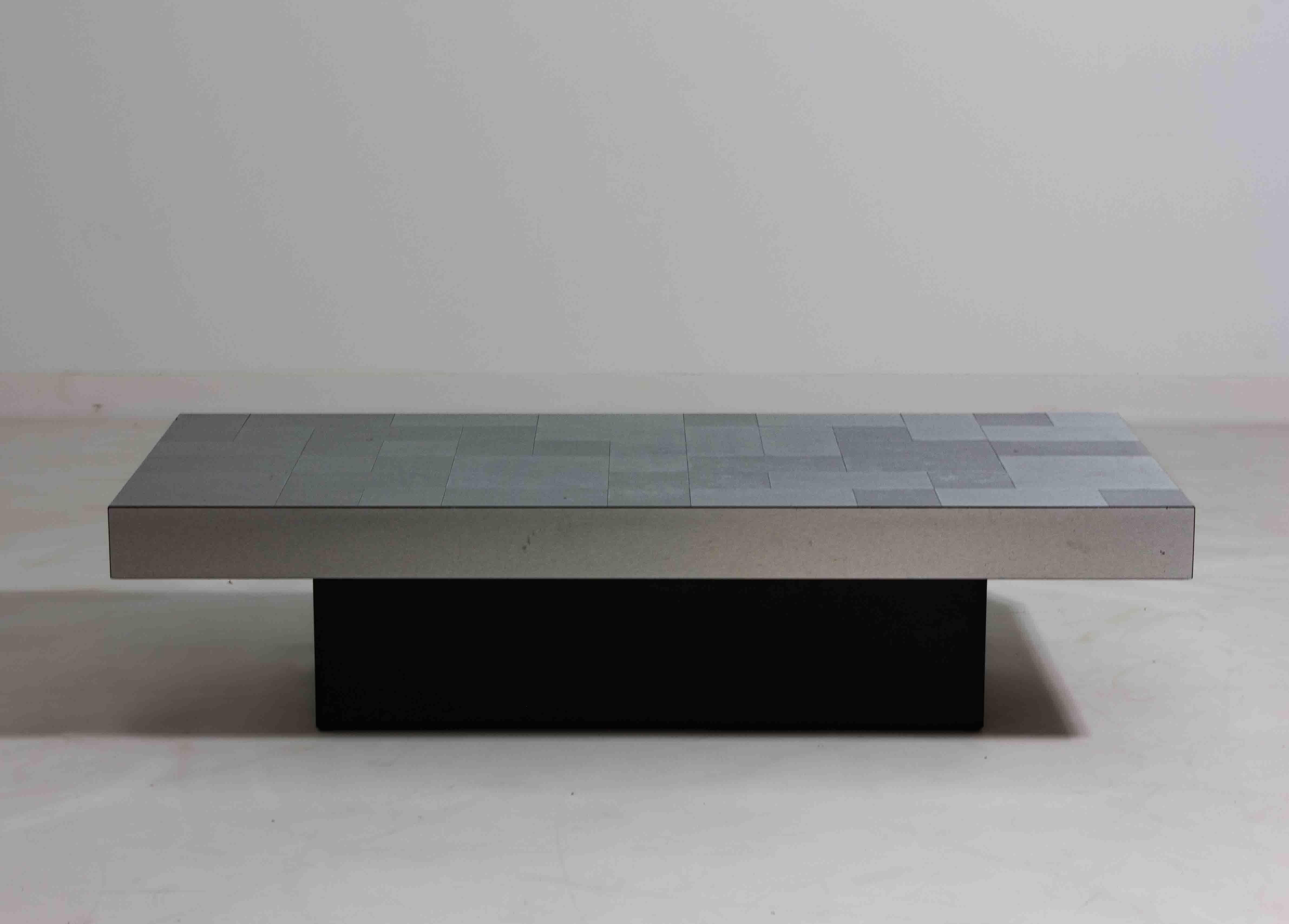 Mid-Century Modern Geometric Coffee Table with Brushed Metal Surface (1970s) For Sale