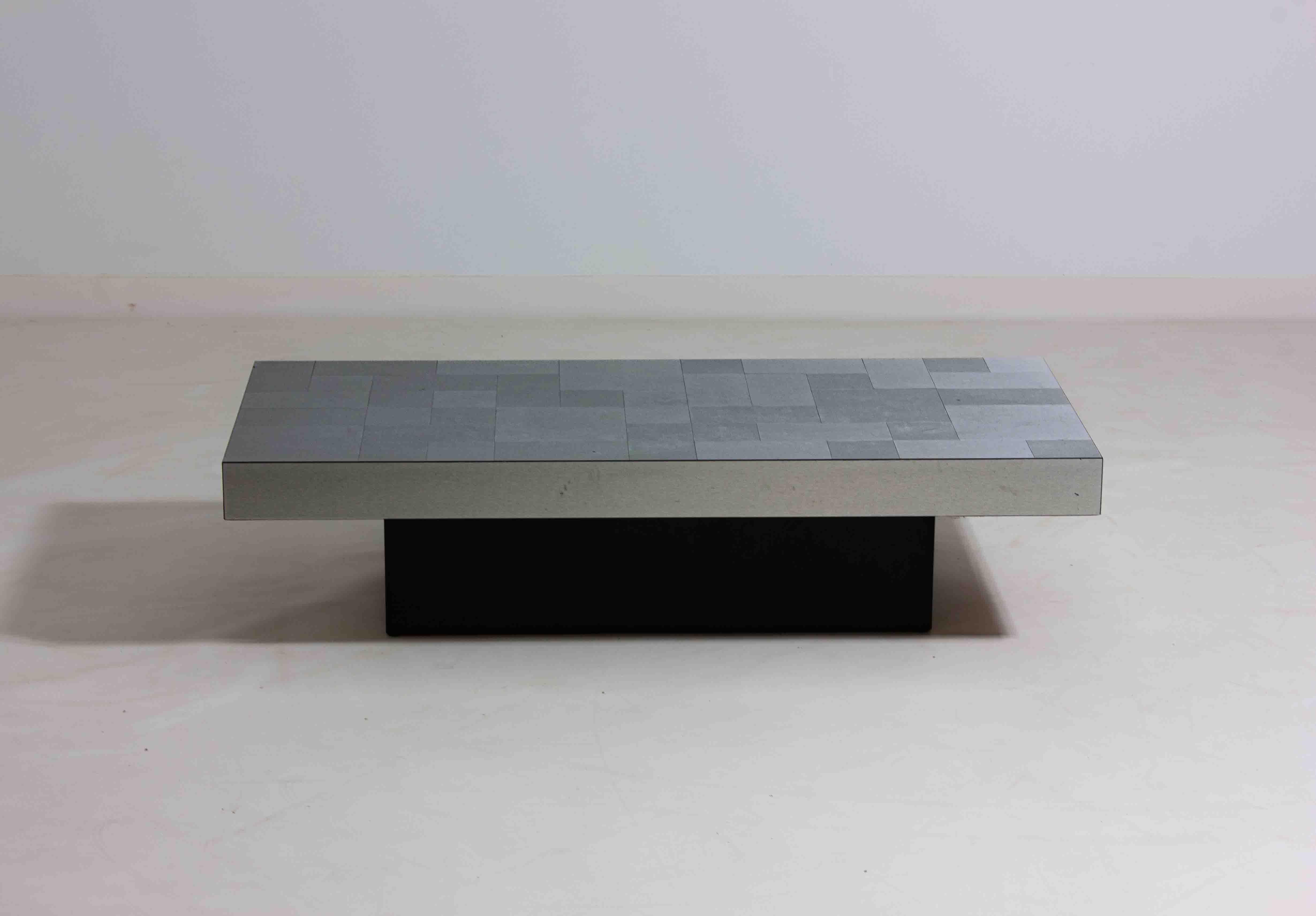 Belgian Geometric Coffee Table with Brushed Metal Surface (1970s) For Sale