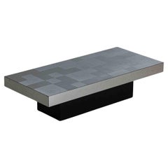 Geometric Coffee Table with Brushed Metal Surface (1970s)