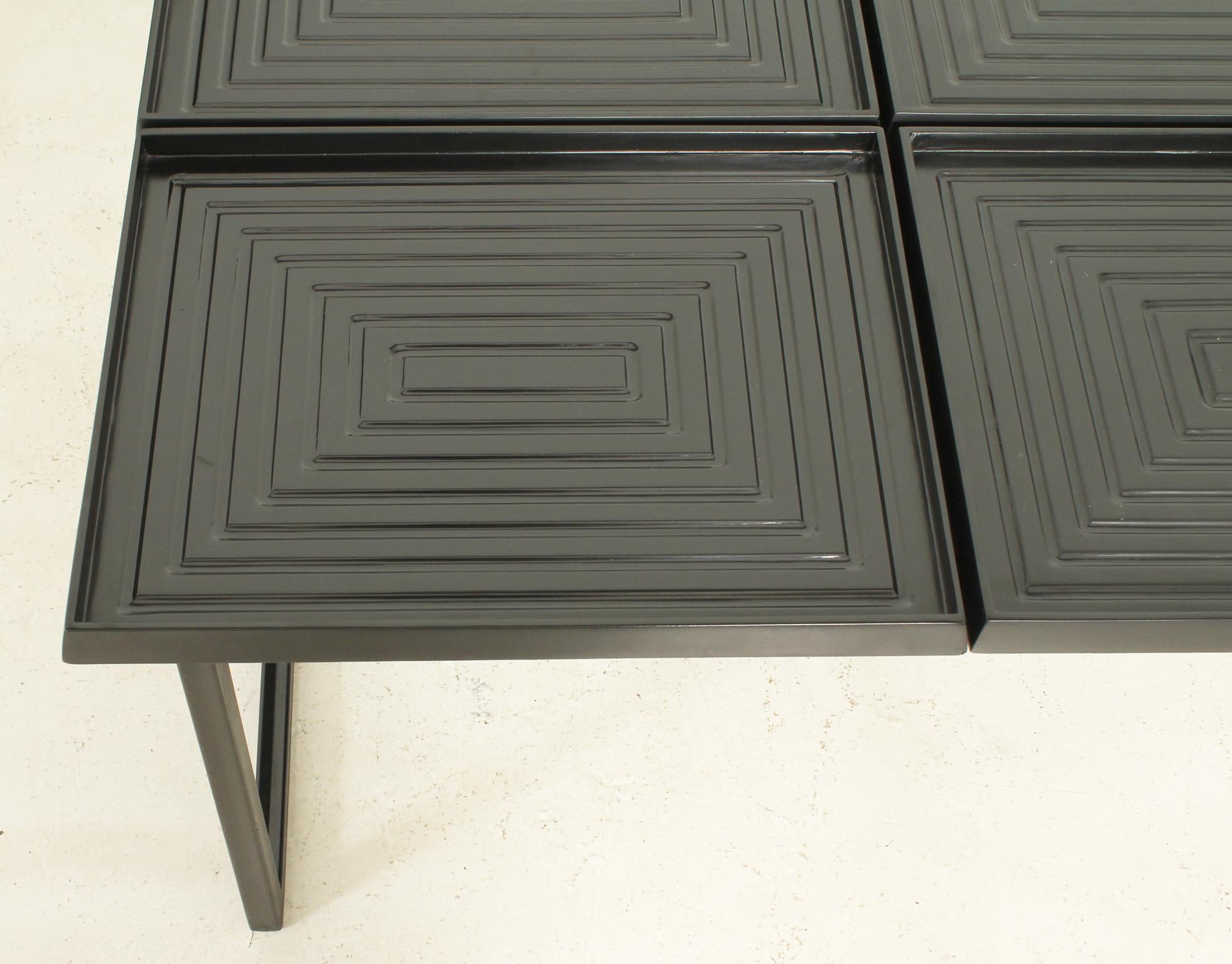 Lacquered Geometric Coffee Table with Loose Trays For Sale
