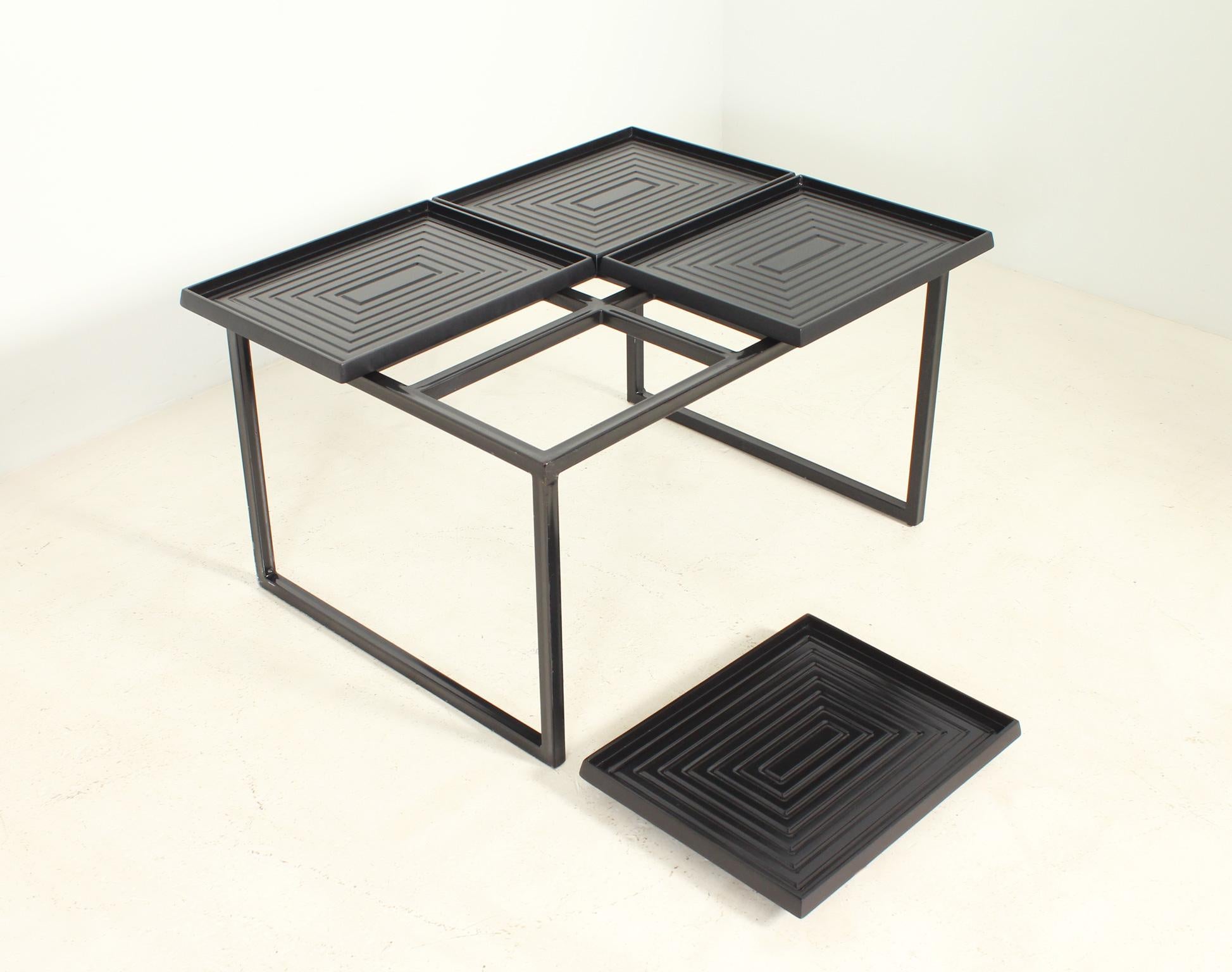 Metal Geometric Coffee Table with Loose Trays For Sale