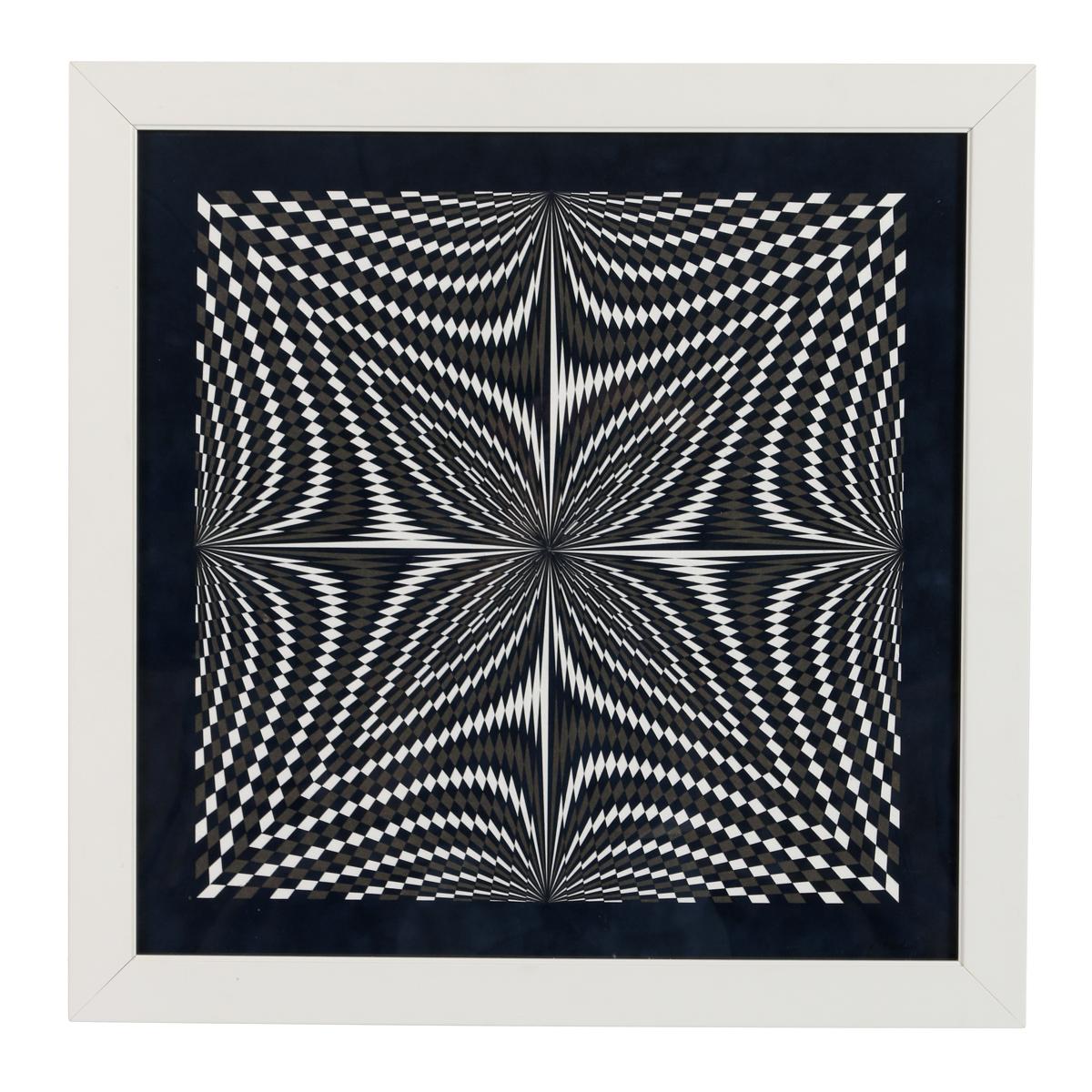 Un disegno geometrico composto da pezzi di cartoncino dell'artista ungherese Laszlo Molnar.