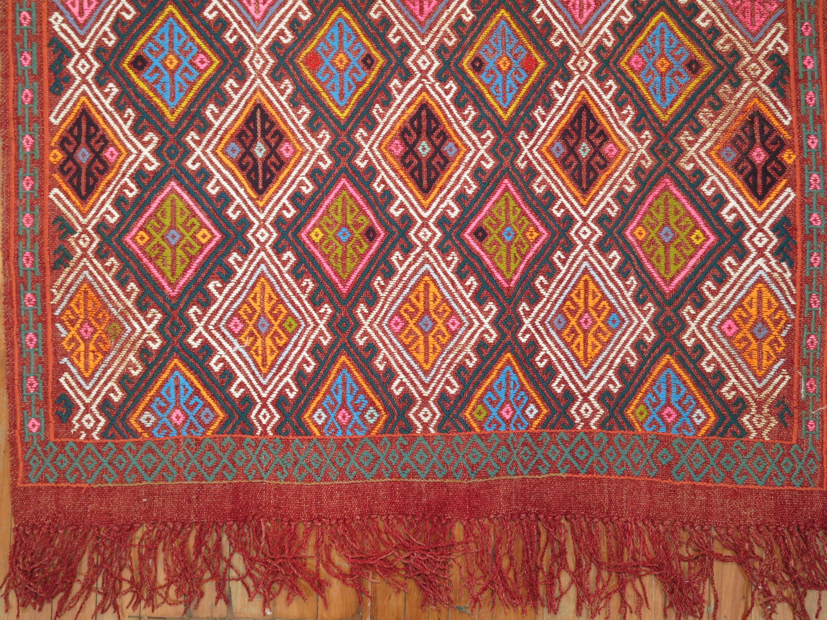 Kilim Geometric Colorful Jajim Flat-Weave, 20th Century For Sale