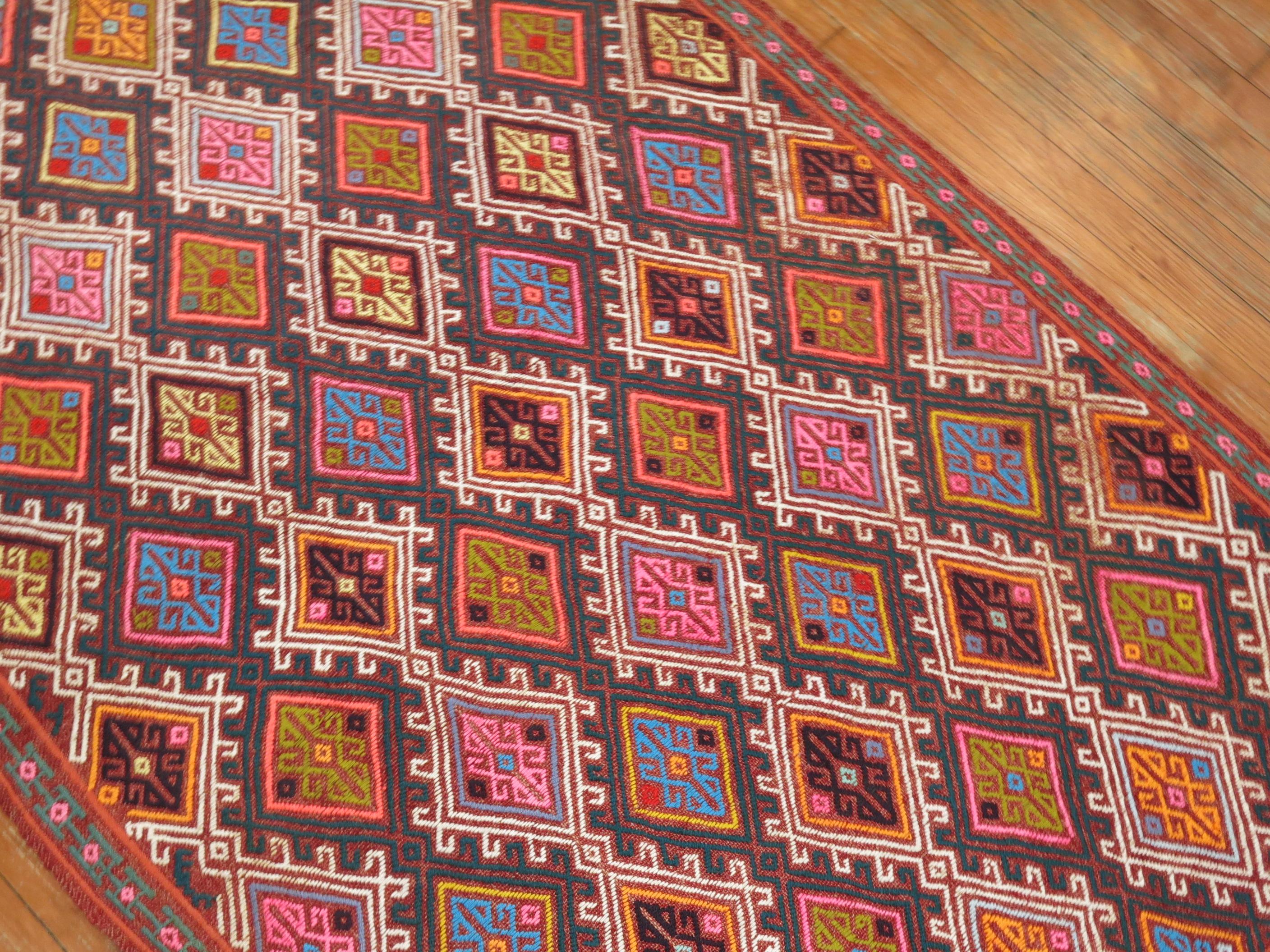 Hand-Woven Geometric Colorful Jajim Flat-Weave, 20th Century For Sale
