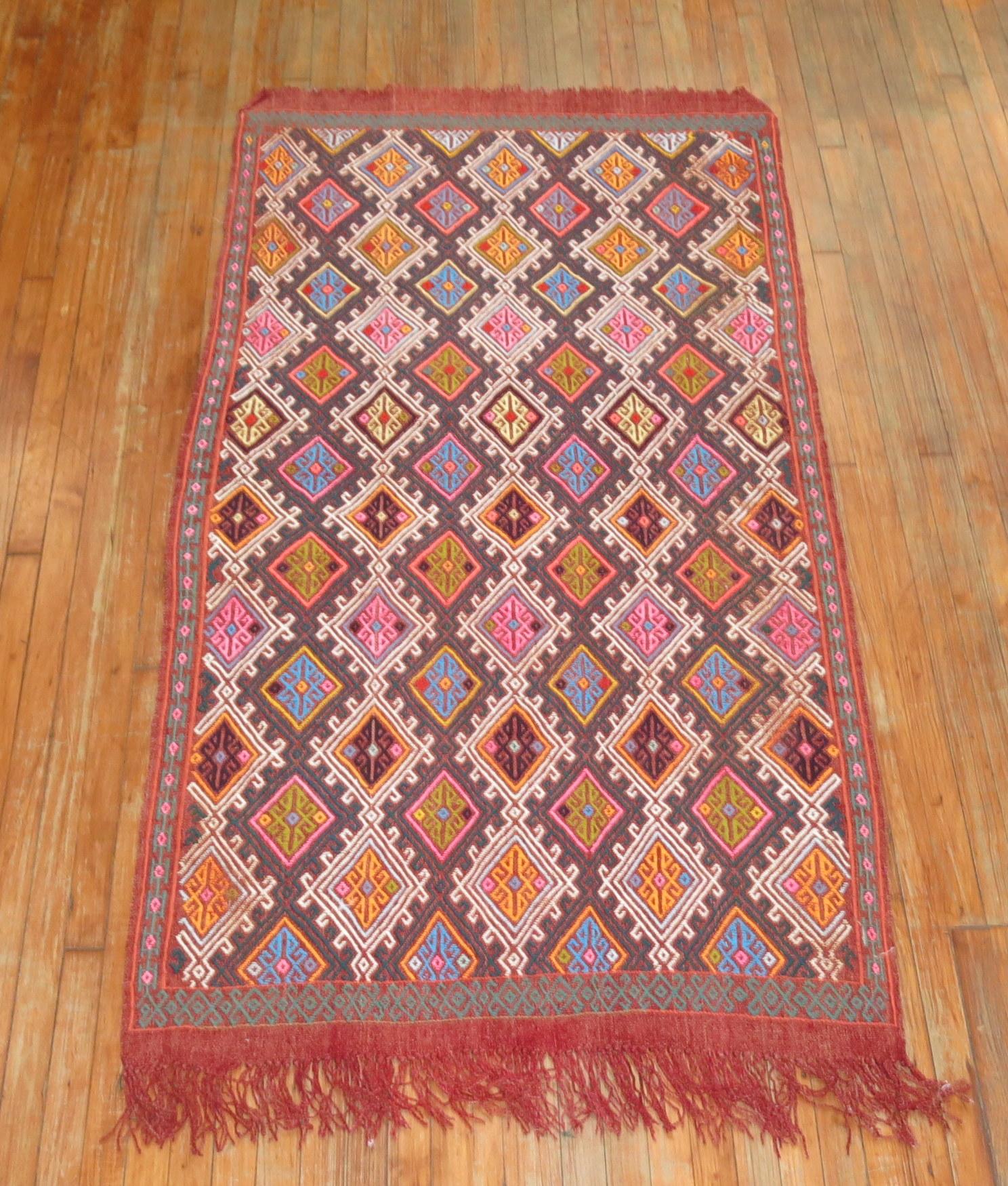 Geometric Colorful Jajim Flat-Weave, 20th Century In Good Condition For Sale In New York, NY