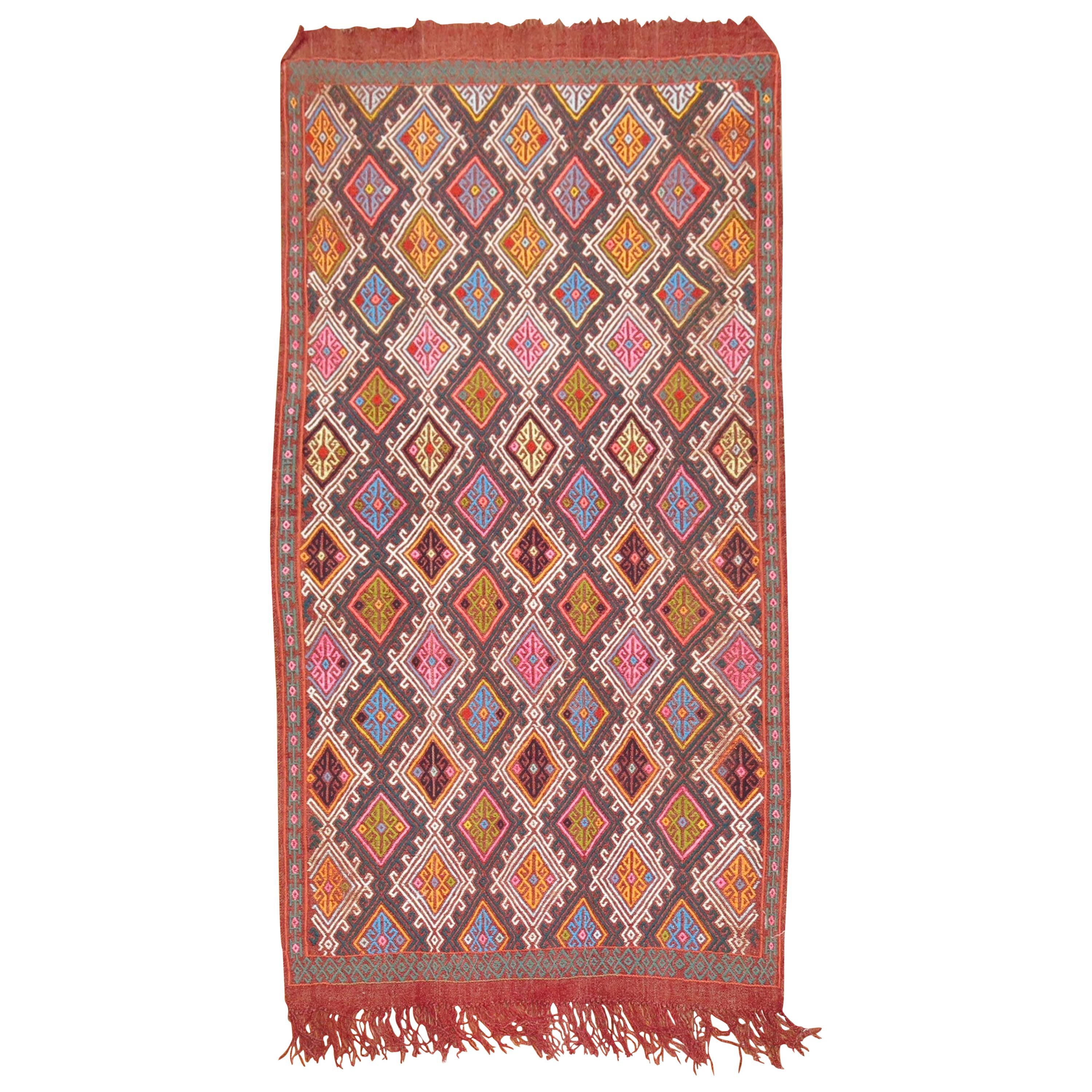 Geometric Colorful Jajim Flat-Weave, 20th Century For Sale