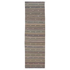 Geometric Colorful Vintage Turkish Flat-Weave Kilim Runner 2'11 x 10'8
