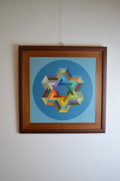 Composición geométrica de Yaakov Kaszemacher, Acrílico sobre papel montado sobre madera