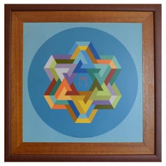 Geometrische Komposition von Yaakov Kaszemacher, Acryl auf Papier, auf Holz montiert